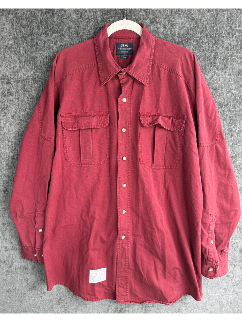 Vintage Willis & Geiger Bush Poplin Safari Shirt Mens Large Tall Red Cotton